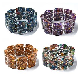 Dyed Natural Imperial Jasper & Synthetic Opal Stretch Bracelets, Epoxy Resin Domino Bracelets for Women