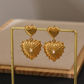 304 de acero inoxidable cuelga los pendientes Stud rhinestone, dorado, con perlas de imitación
