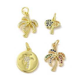 Brass Micro Pave Cubic Zirconia Pendants, Real 18K Gold Plated, Coconut Tree Charms