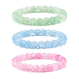 8mm Candy Color Round Crackle Glass Beads Stretch Bracelet for Girl Women