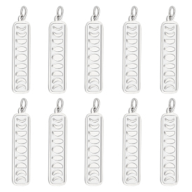 10 piezas 304 colgantes de acero inoxidable, colgante de fase lunar, pulido manual, con anillo de salto, Rectángulo