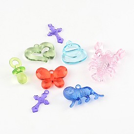 Transparent Acrylic Pendants, Mixed Shapes, Mixed Color, 17~61x7~35x5~18mm, hole: 2~3mm