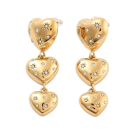 304 Серьги-гвоздики из нержавеющей стали с прозрачным фианитом и микропаве, сердце