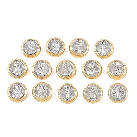 Религиозные латунные бусы, двухцветный плоский круглый, долговечный, стойки покрытие, без свинца и без кадмия, платиной и золотом