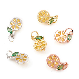 Brass Micro Pave Cubic Zirconia Charms, with Jump Ring, Lemon