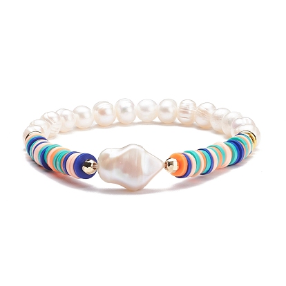 Bracelet extensible en perles naturelles avec perles heishi, bracelet preppy pour femme
