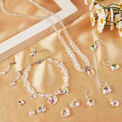 394Pcs 13 Style Electroplated Glass Charms, Transparent Glass Charms, with Electroplate Glass Beads