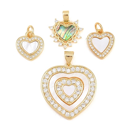 Подвески из латуни с микро-паве ко Дню святого Валентина, прозрачные циркониевые подвески, с естественной оболочке, сердце прелести