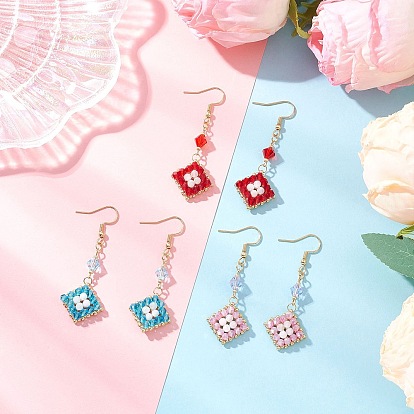 304 серьги-подвески из ромбовидного бисера из нержавеющей стали ручной работы, с натуральным радужным лунным камнем, золотые