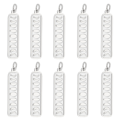 10 piezas 304 colgantes de acero inoxidable, colgante de fase lunar, pulido manual, con anillo de salto, Rectángulo