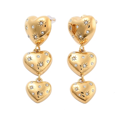 304 Серьги-гвоздики из нержавеющей стали с прозрачным фианитом и микропаве, сердце