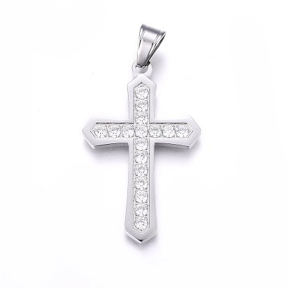 304 подвески из нержавеющей стали, с кубического циркония, крестик, прозрачные