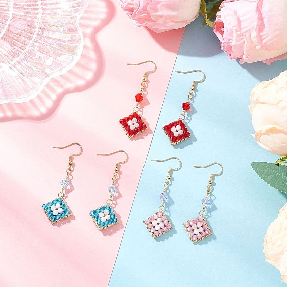 304 серьги-подвески из ромбовидного бисера из нержавеющей стали ручной работы, с натуральным радужным лунным камнем, золотые