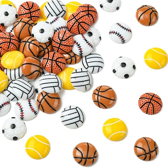 60 шт. 6 стили спортивные кабошоны из непрозрачной смолы, разнообразные