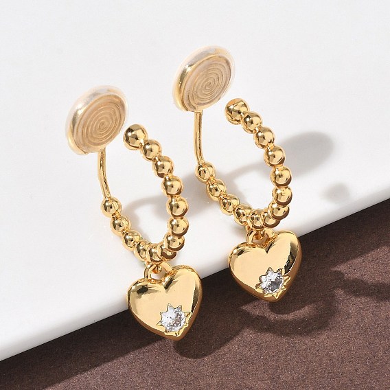 Серьги-клипсы в форме сердца из латуни с микропаве из прозрачных кубических цирконий, долговечный, без никеля 