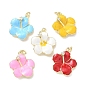 Brass Micro Pave Clear Cubic Zirconia Pendants, with Enamel, Flower Charms, Rack Plating, Long-Lasting Plated, Cadmium Free & Lead Free, Real 18K Gold Plated