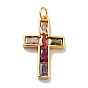 Cross Brass Micro Pave Colorful Cubic Zirconia Pendants, with Jump Rings, Cadmium Free & Nickel Free & Lead Free