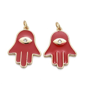Messing micro pave klare zirkonia anhänger, mit Emaille & Biegeringen, langlebig überzogen, für die Religion, echt 18 k vergoldet, Hamsa Hand