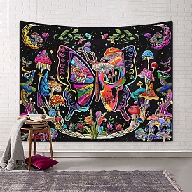 Polyester Butterfly Skull Pattern Wall Hanging Tapestry, Rectangle Gothic Style Tapestry for Bedroom Living Room Decoration