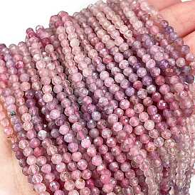 Natural Plum Blossom Tourmaline Beads Strands, Faceted, Round