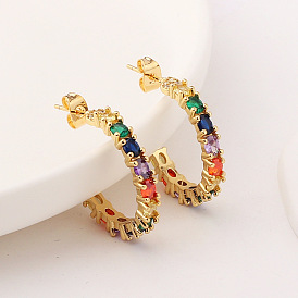Colorful CZ Micro Pave C-shaped Earrings with Rhinestones