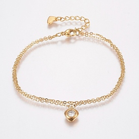 304 Stainless Steel Cable Chain Bracelets, Multi-strand Bracelets, with Rhinestone, Lobster Claw Clasps, Golden