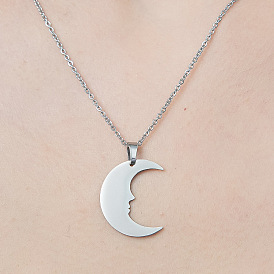 201 Stainless Steel Crescent Moon Pendant Necklace