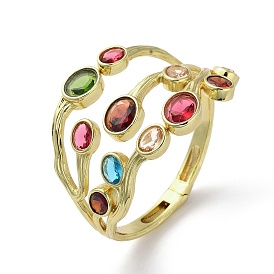 Colorful Oval Cubic Zirconia Cuff Bangles, Rack Plating Brass Hinged Bangle, Lead Free & Cadmium Free