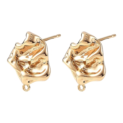SHEGRACE Brass Stud Earring Findings, Nuggest, with Loop, Cadmium Free & Lead Free & Nickel Free, Long-Lasting Plated