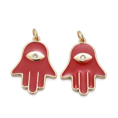 Messing micro pave klare zirkonia anhänger, mit Emaille & Biegeringen, langlebig überzogen, für die Religion, echt 18 k vergoldet, Hamsa Hand