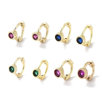 Brass Pave Cubic Zirconia Hoop Earrings for Women, Real 18K Gold Plated