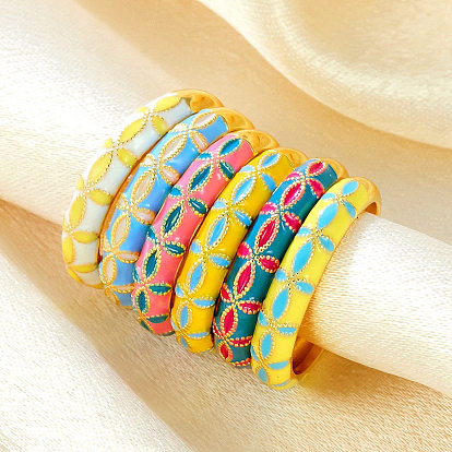 Латунные эмалированные манжеты с открытыми кольцами, цветок, золотые