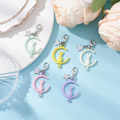 Луна из сплава, окрашенная распылением, с подвеской-кошкой, застежки из сплава подвески для украшений сумок