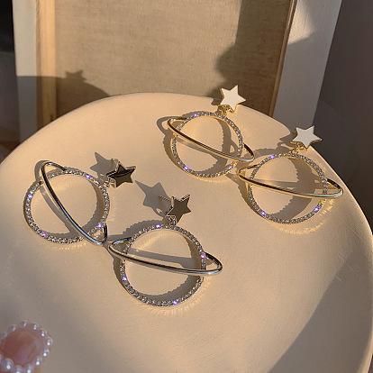 Серьги-гвоздики из сплава со стразами для женщин, планета