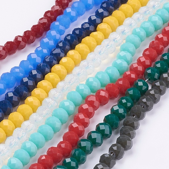 Imitation Jade Glass Beads Strands, Faceted, Rondelle, 6x4mm, Hole: 1mm, about 89pcs/strand, 15.6 inch