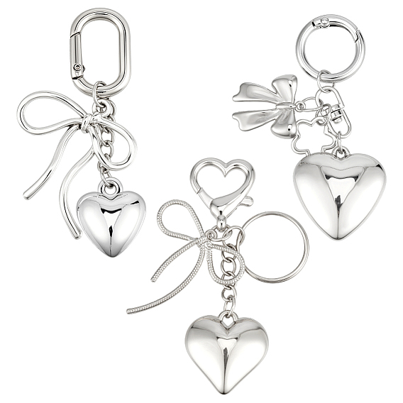 3шт 3 стили сплава брелоки, сердце с бантом