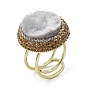 Natural Druzy Agate Cuff Ring with Rhinestone, Rack Plating Brass Wide Ring for Women, Cadmium Free & Lead Free, Golden
