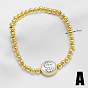 Duo Tone Brass Flat Round and Round Beaded Stretch Bracelets, Platinum & Golden