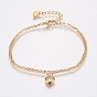 304 Stainless Steel Cable Chain Bracelets, Multi-strand Bracelets, with Rhinestone, Lobster Claw Clasps, Golden