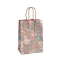 Flower Printed Paper Shopping Bags with Handle, Gift Tote, Rectangle