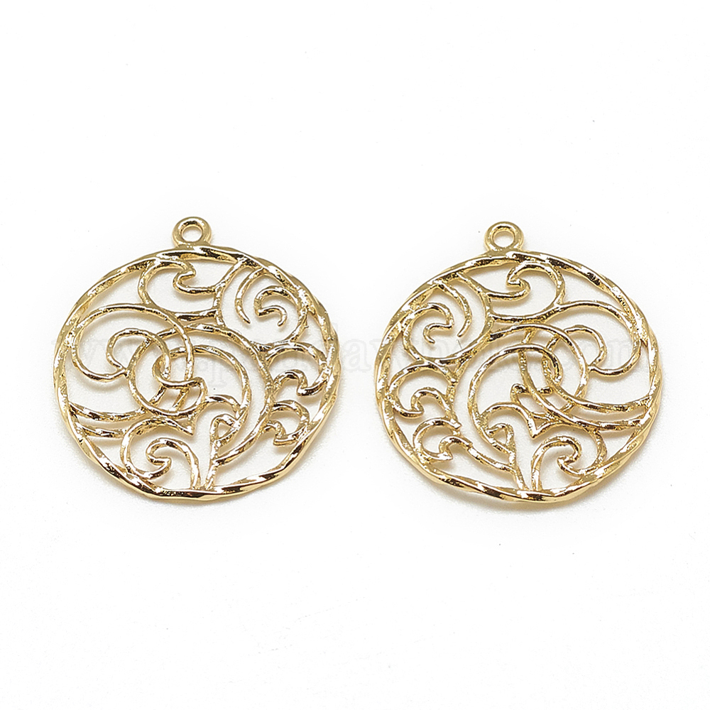 China Factory Brass Pendants, Flat Round, Real 18K Gold Plated 22 ...