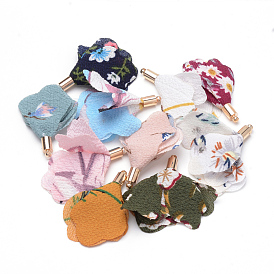 Handmade Cloth Pendant Decorations, with Alloy Findings, Flower, Golden