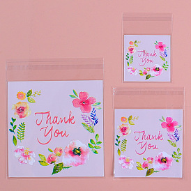 Flower with Word Thank You Plastic Bakeware Bags, Self Seal Bags for Chocolate, Candy, Cookies