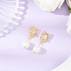 Серьги-кольца из латуни с узлом, со стеклянным жемчугом