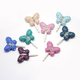 Austrian Crystal Mobile Dustproof Plugs, with Plastic Pins and Polymer Clay, Butterfly, 31x13x7mm, Pin: 3mm
