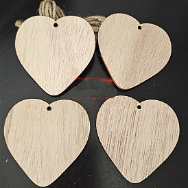 Unfinished Wood Pendant Decorations, Kids Painting Supplies,, Wall Decorations, Christmas Themed, with Jute Rope, Heart