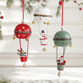 Christmas Theme Iron Elk/Snowman/Santa Claus Hot Air Balloon Pendant Decoration, for Christmas Tree Hanging Ornament