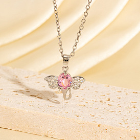 Halsketten mit Pavé-Anhänger aus Messing mit Zirkonia für Damen, Elefant
