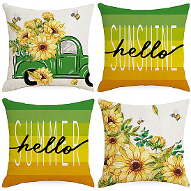 Sunflower Print Throw Pillow Cover Summer Linen Sofa Home Decor Throw Pillow Cover