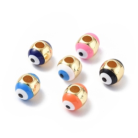 Evil Eyes Brass Enamel Beads, Cadmium Free & Lead Free, Real 18K Gold Plated, Oval